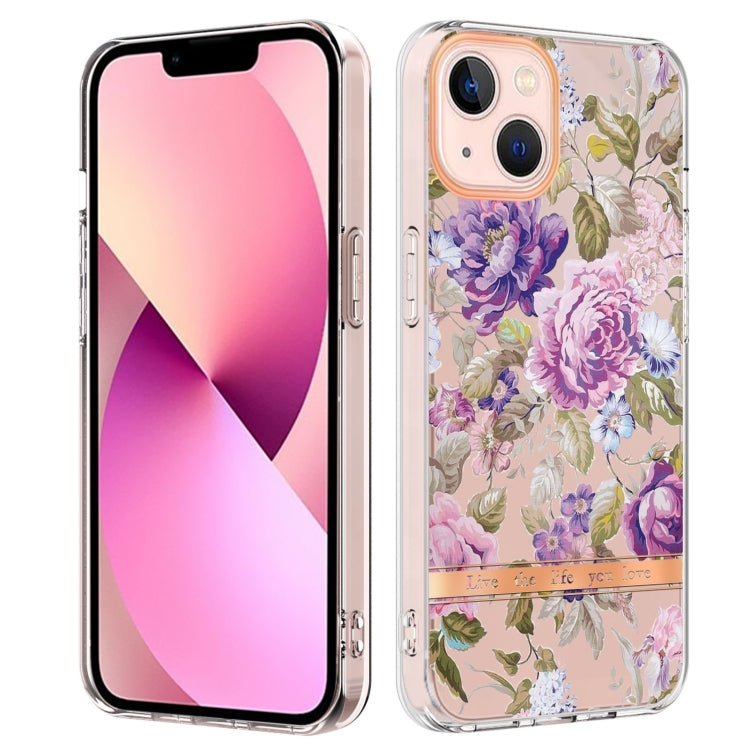 For iPhone 13 mini Flowers and Plants Series IMD TPU Phone Case (Purple Peony) - iPhone 13 mini Cases by buy2fix | Online Shopping UK | buy2fix