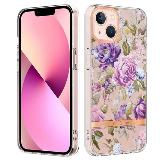 For iPhone 13 mini Flowers and Plants Series IMD TPU Phone Case (Purple Peony) - iPhone 13 mini Cases by buy2fix | Online Shopping UK | buy2fix