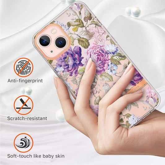 For iPhone 13 mini Flowers and Plants Series IMD TPU Phone Case (Purple Peony) - iPhone 13 mini Cases by buy2fix | Online Shopping UK | buy2fix