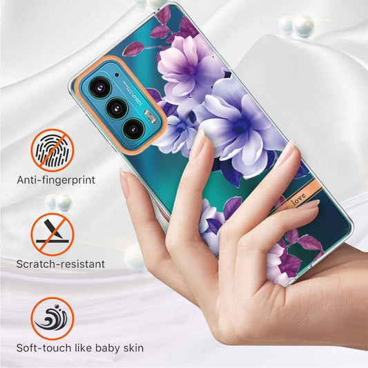 Flowers and Plants Series IMD TPU Phone Case For Motorola Edge 20(Purple Begonia) - Motorola Cases by buy2fix | Online Shopping UK | buy2fix