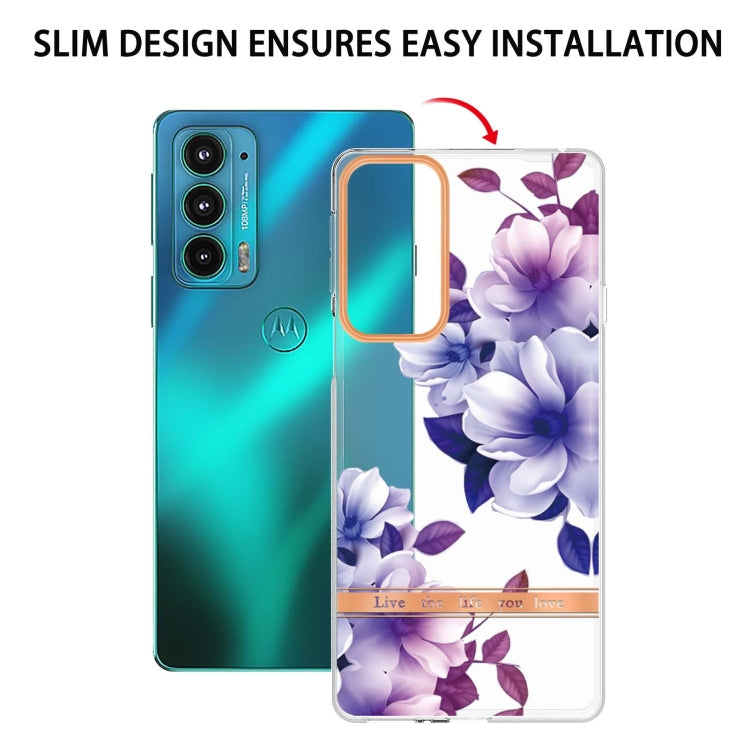 Flowers and Plants Series IMD TPU Phone Case For Motorola Edge 20(Purple Begonia) - Motorola Cases by buy2fix | Online Shopping UK | buy2fix