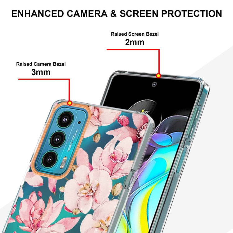 Flowers and Plants Series IMD TPU Phone Case For Motorola Edge 20(Pink Gardenia) - Motorola Cases by buy2fix | Online Shopping UK | buy2fix