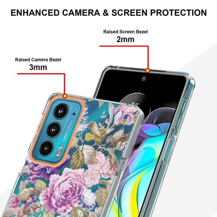 Flowers and Plants Series IMD TPU Phone Case For Motorola Edge 20(Purple Peony) - Motorola Cases by buy2fix | Online Shopping UK | buy2fix