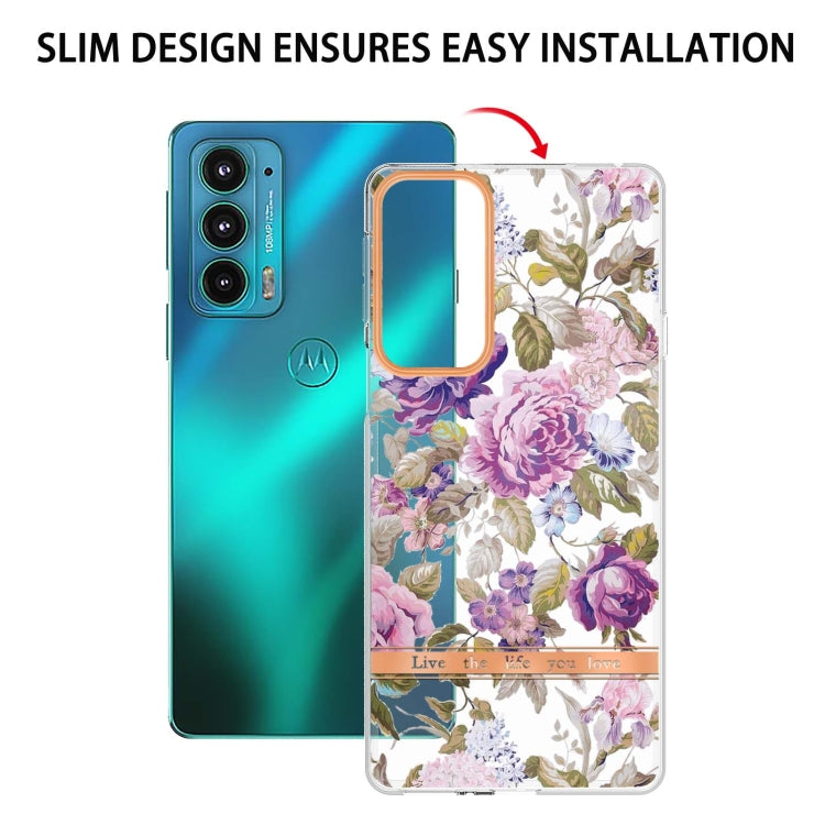 Flowers and Plants Series IMD TPU Phone Case For Motorola Edge 20(Purple Peony) - Motorola Cases by buy2fix | Online Shopping UK | buy2fix