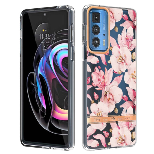 Flowers and Plants Series IMD TPU Phone Case For Motorola Edge 20 Pro(Pink Gardenia) - Motorola Cases by buy2fix | Online Shopping UK | buy2fix