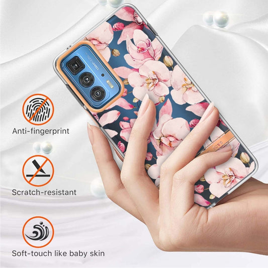 Flowers and Plants Series IMD TPU Phone Case For Motorola Edge 20 Pro(Pink Gardenia) - Motorola Cases by buy2fix | Online Shopping UK | buy2fix