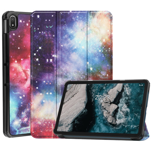 For Nokia T20 Painted Leather Tablet Case with 3-Fold Holder(Milky Way) - Nokia by buy2fix | Online Shopping UK | buy2fix