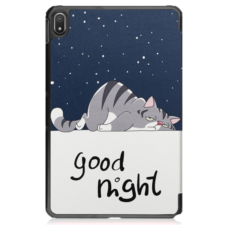 For Nokia T20 Painted Leather Tablet Case with 3-Fold Holder(Lazy Cat) - Nokia by buy2fix | Online Shopping UK | buy2fix