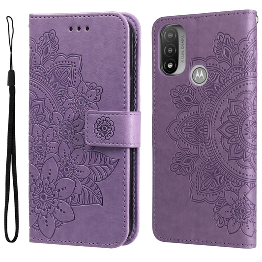 For Motorola Moto E20 / E30 / E40 7-petal Flowers Embossing Pattern Horizontal Flip CasePhone Case(Light Purple) - Motorola Cases by buy2fix | Online Shopping UK | buy2fix