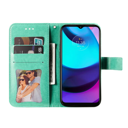 For Motorola Moto E20 / E30 / E40 7-petal Flowers Embossing Pattern Horizontal Flip CasePhone Case(Green) - Motorola Cases by buy2fix | Online Shopping UK | buy2fix