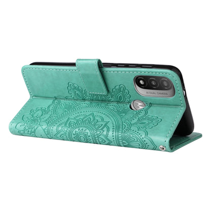 For Motorola Moto E20 / E30 / E40 7-petal Flowers Embossing Pattern Horizontal Flip CasePhone Case(Green) - Motorola Cases by buy2fix | Online Shopping UK | buy2fix