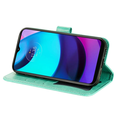 For Motorola Moto E20 / E30 / E40 7-petal Flowers Embossing Pattern Horizontal Flip CasePhone Case(Green) - Motorola Cases by buy2fix | Online Shopping UK | buy2fix