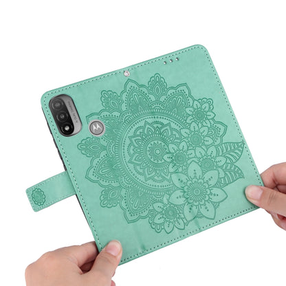 For Motorola Moto E20 / E30 / E40 7-petal Flowers Embossing Pattern Horizontal Flip CasePhone Case(Green) - Motorola Cases by buy2fix | Online Shopping UK | buy2fix