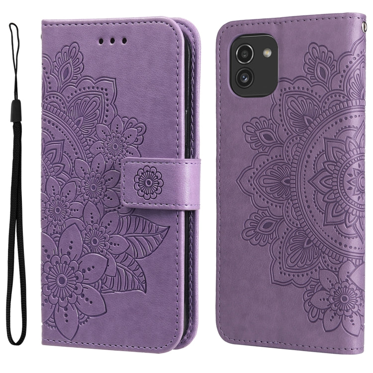 For Samsung Galaxy A03 EU Version 7-petal Flowers Embossing Pattern Horizontal Flip CasePhone Case(Light Purple) by buy2fix
