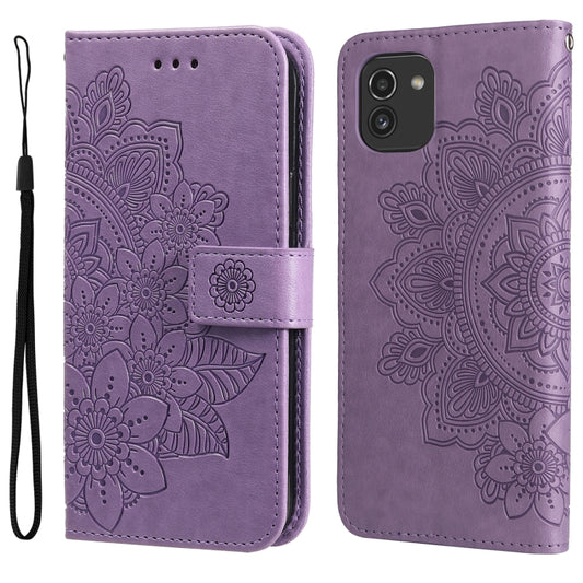 For Samsung Galaxy A03 EU Version 7-petal Flowers Embossing Pattern Horizontal Flip CasePhone Case(Light Purple) by buy2fix