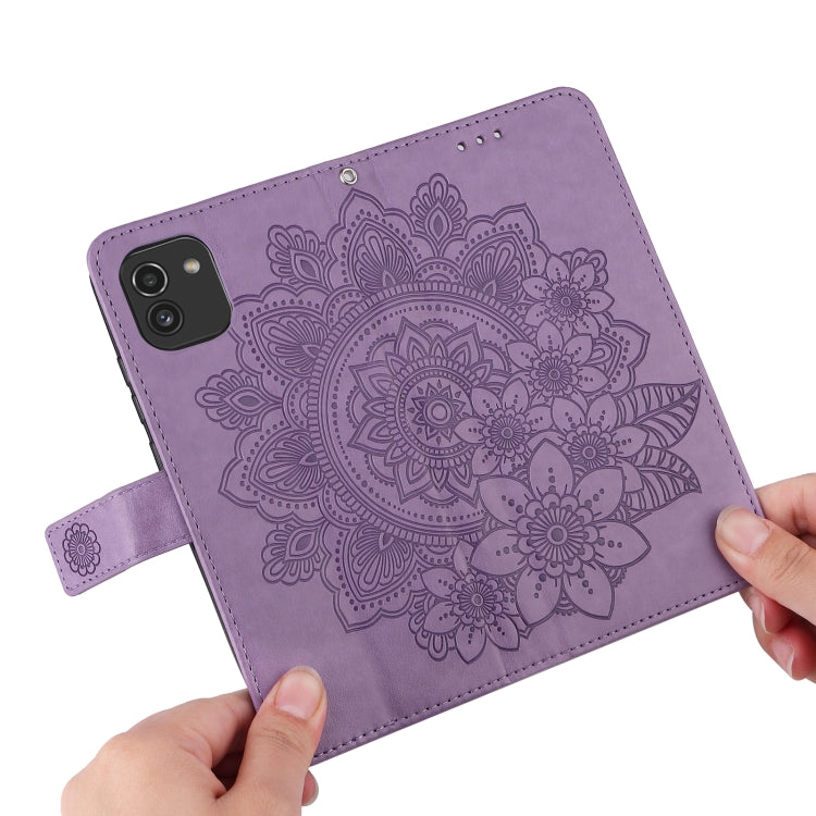 For Samsung Galaxy A03 EU Version 7-petal Flowers Embossing Pattern Horizontal Flip CasePhone Case(Light Purple) by buy2fix