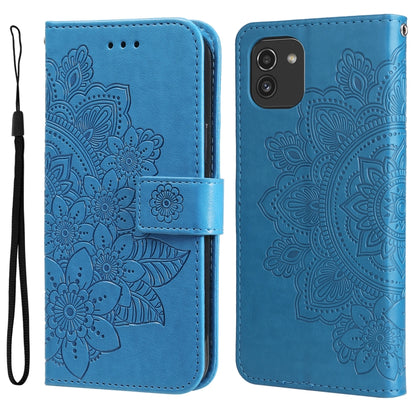 For Samsung Galaxy A03 EU Version 7-petal Flowers Embossing Pattern Horizontal Flip CasePhone Case(Blue) by buy2fix