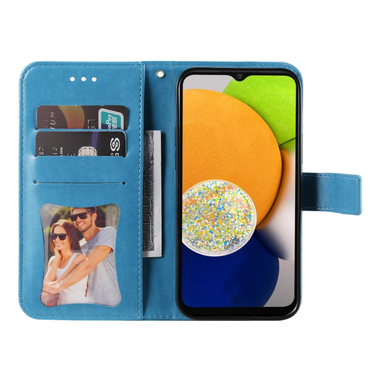 For Samsung Galaxy A03 EU Version 7-petal Flowers Embossing Pattern Horizontal Flip CasePhone Case(Blue) by buy2fix