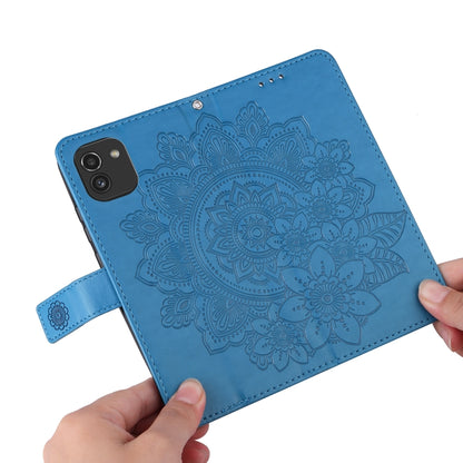 For Samsung Galaxy A03 EU Version 7-petal Flowers Embossing Pattern Horizontal Flip CasePhone Case(Blue) by buy2fix