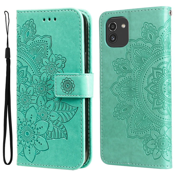 For Samsung Galaxy A03 EU Version 7-petal Flowers Embossing Pattern Horizontal Flip CasePhone Case(Green) by buy2fix