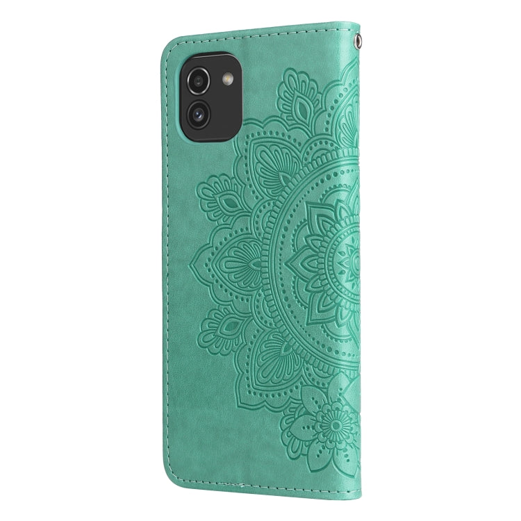For Samsung Galaxy A03 EU Version 7-petal Flowers Embossing Pattern Horizontal Flip CasePhone Case(Green) by buy2fix