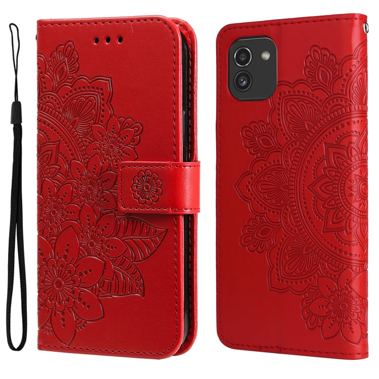 For Samsung Galaxy A03 EU Version 7-petal Flowers Embossing Pattern Horizontal Flip CasePhone Case(Red) by buy2fix