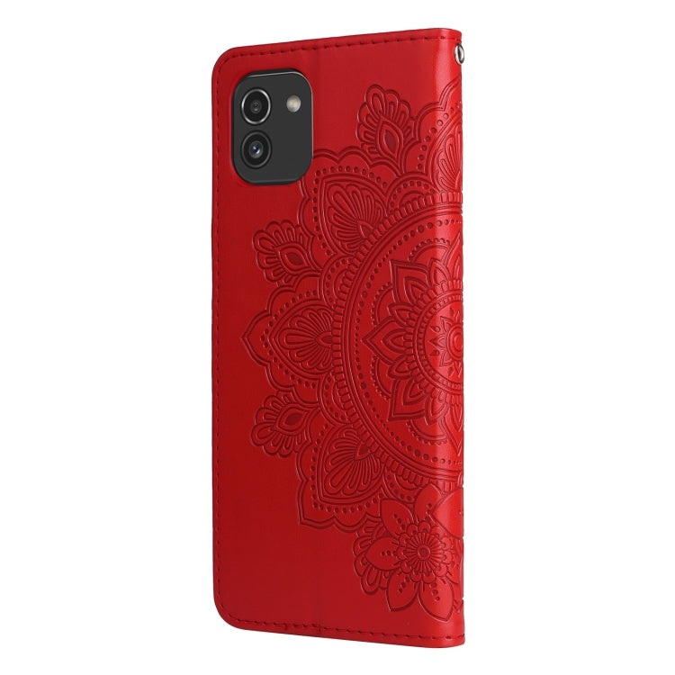 For Samsung Galaxy A03 EU Version 7-petal Flowers Embossing Pattern Horizontal Flip CasePhone Case(Red) by buy2fix