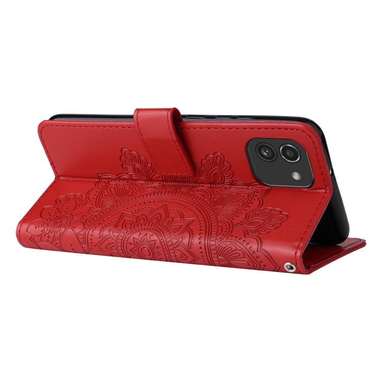 For Samsung Galaxy A03 EU Version 7-petal Flowers Embossing Pattern Horizontal Flip CasePhone Case(Red) by buy2fix