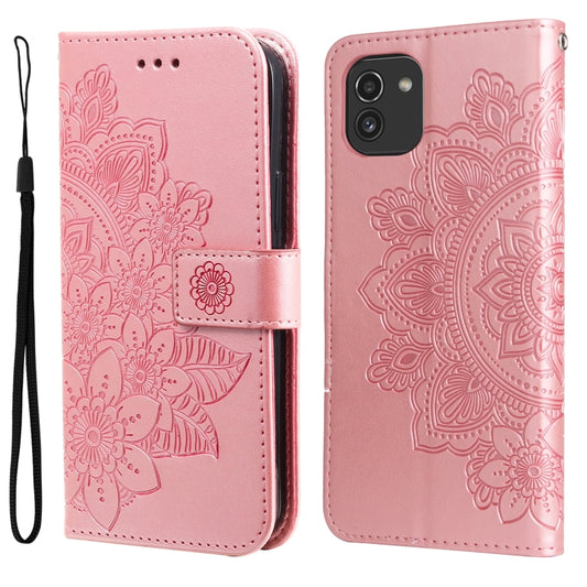 For Samsung Galaxy A03 EU Version 7-petal Flowers Embossing Pattern Horizontal Flip CasePhone Case(Rose Gold) by buy2fix