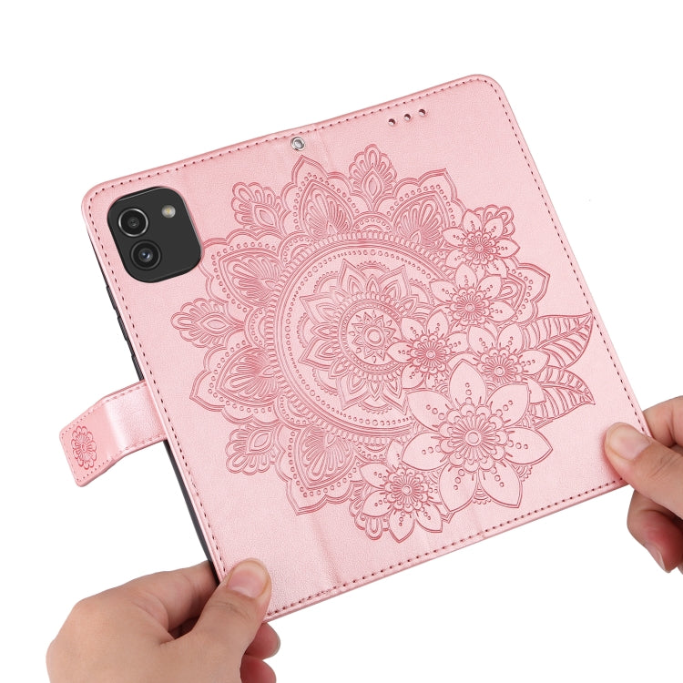 For Samsung Galaxy A03 EU Version 7-petal Flowers Embossing Pattern Horizontal Flip CasePhone Case(Rose Gold) by buy2fix