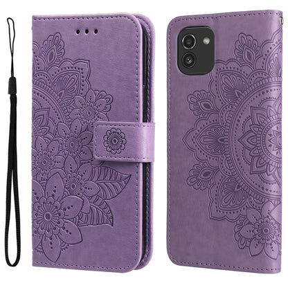 For Samsung Galaxy A03 Global 7-petal Flowers Embossing Pattern Horizontal Flip CasePhone Case(Light Purple) by buy2fix