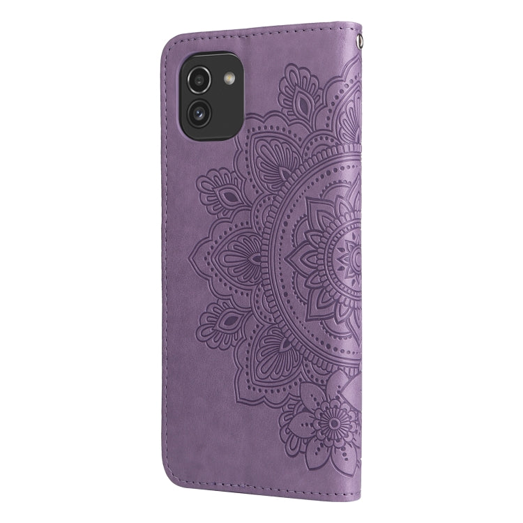 For Samsung Galaxy A03 Global 7-petal Flowers Embossing Pattern Horizontal Flip CasePhone Case(Light Purple) by buy2fix