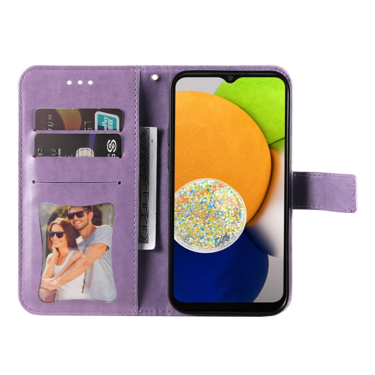 For Samsung Galaxy A03 Global 7-petal Flowers Embossing Pattern Horizontal Flip CasePhone Case(Light Purple) by buy2fix