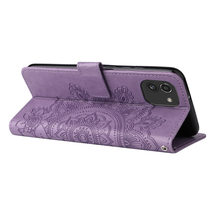 For Samsung Galaxy A03 Global 7-petal Flowers Embossing Pattern Horizontal Flip CasePhone Case(Light Purple) by buy2fix