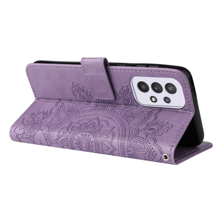 For Samsung Galaxy A33 5G 7-petal Flowers Embossing Pattern Horizontal Flip CasePhone Case(Light Purple) by buy2fix
