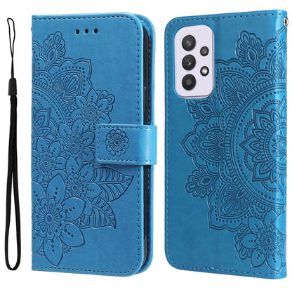For Samsung Galaxy A33 5G 7-petal Flowers Embossing Pattern Horizontal Flip CasePhone Case(Blue) by buy2fix
