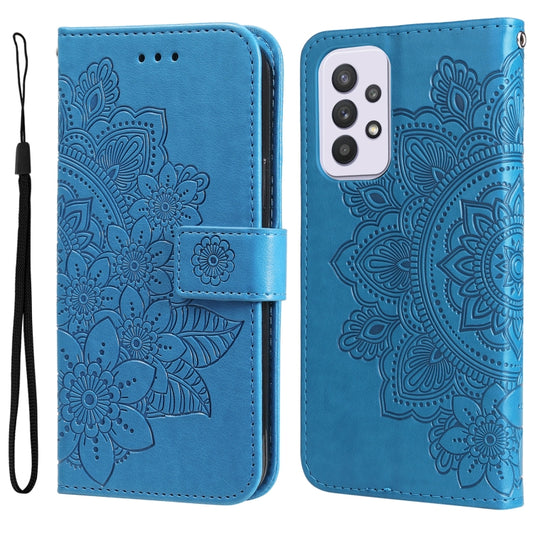 For Samsung Galaxy A33 5G 7-petal Flowers Embossing Pattern Horizontal Flip CasePhone Case(Blue) by buy2fix
