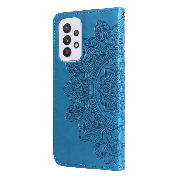 For Samsung Galaxy A33 5G 7-petal Flowers Embossing Pattern Horizontal Flip CasePhone Case(Blue) by buy2fix