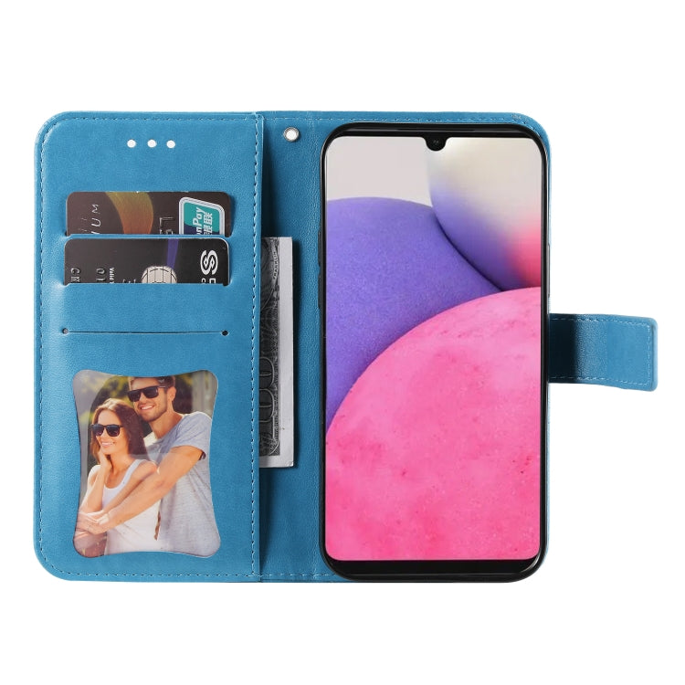 For Samsung Galaxy A33 5G 7-petal Flowers Embossing Pattern Horizontal Flip CasePhone Case(Blue) by buy2fix