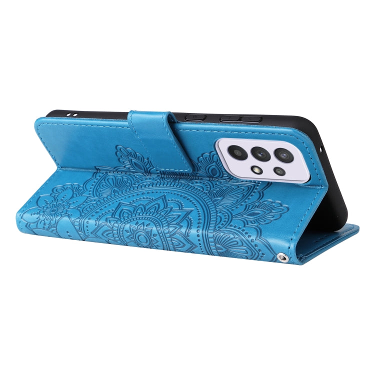For Samsung Galaxy A33 5G 7-petal Flowers Embossing Pattern Horizontal Flip CasePhone Case(Blue) by buy2fix