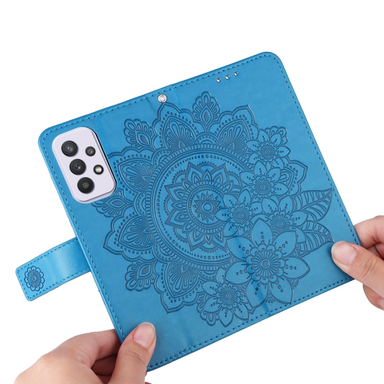For Samsung Galaxy A33 5G 7-petal Flowers Embossing Pattern Horizontal Flip CasePhone Case(Blue) by buy2fix