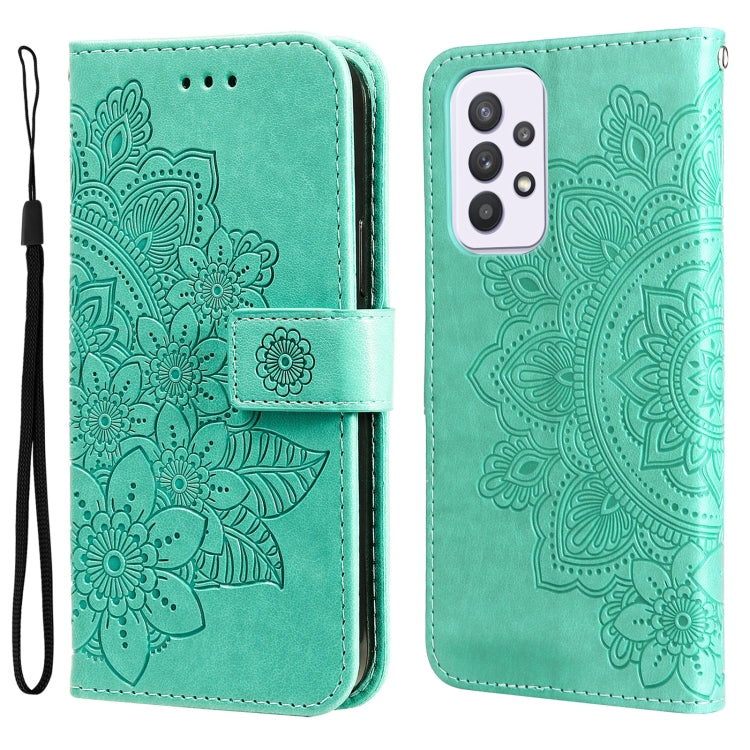 For Samsung Galaxy A33 5G 7-petal Flowers Embossing Pattern Horizontal Flip CasePhone Case(Green) by buy2fix
