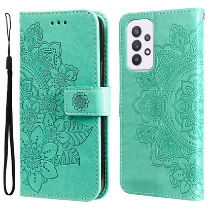 For Samsung Galaxy A33 5G 7-petal Flowers Embossing Pattern Horizontal Flip CasePhone Case(Green) by buy2fix