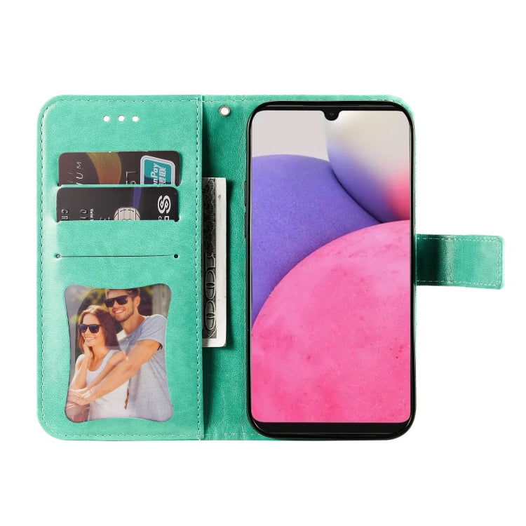 For Samsung Galaxy A33 5G 7-petal Flowers Embossing Pattern Horizontal Flip CasePhone Case(Green) by buy2fix
