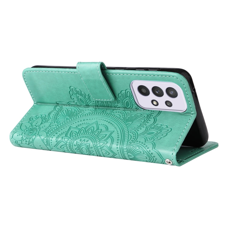 For Samsung Galaxy A33 5G 7-petal Flowers Embossing Pattern Horizontal Flip CasePhone Case(Green) by buy2fix