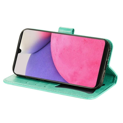 For Samsung Galaxy A33 5G 7-petal Flowers Embossing Pattern Horizontal Flip CasePhone Case(Green) by buy2fix