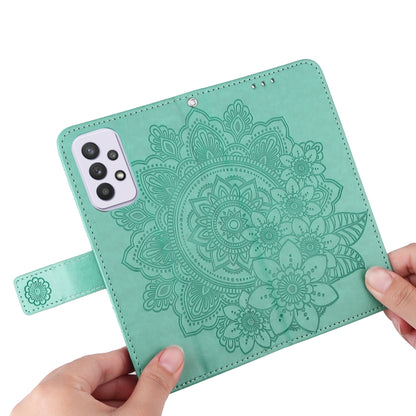 For Samsung Galaxy A33 5G 7-petal Flowers Embossing Pattern Horizontal Flip CasePhone Case(Green) by buy2fix