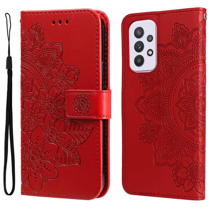 For Samsung Galaxy A33 5G 7-petal Flowers Embossing Pattern Horizontal Flip CasePhone Case(Red) by buy2fix