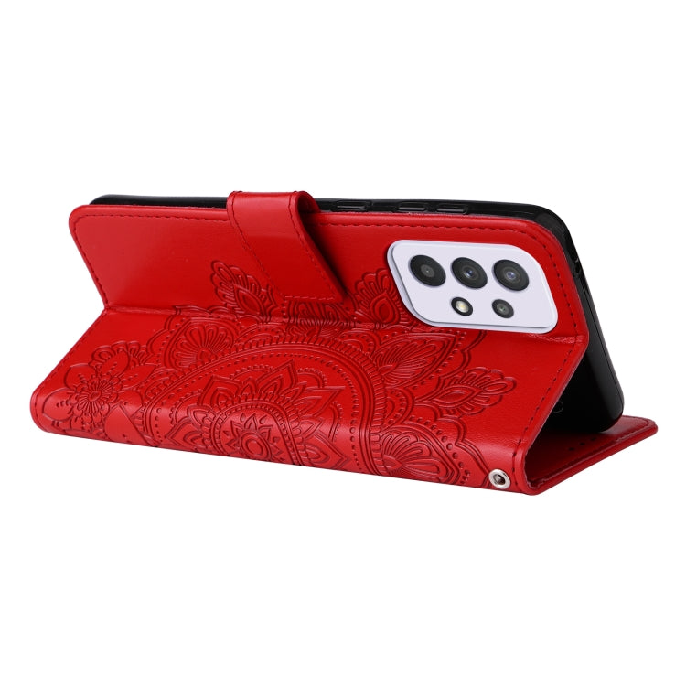 For Samsung Galaxy A33 5G 7-petal Flowers Embossing Pattern Horizontal Flip CasePhone Case(Red) by buy2fix