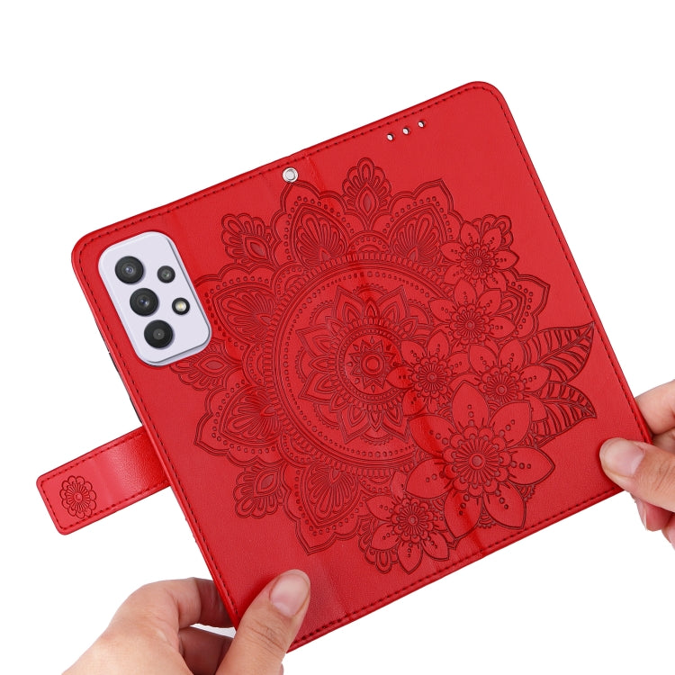 For Samsung Galaxy A33 5G 7-petal Flowers Embossing Pattern Horizontal Flip CasePhone Case(Red) by buy2fix